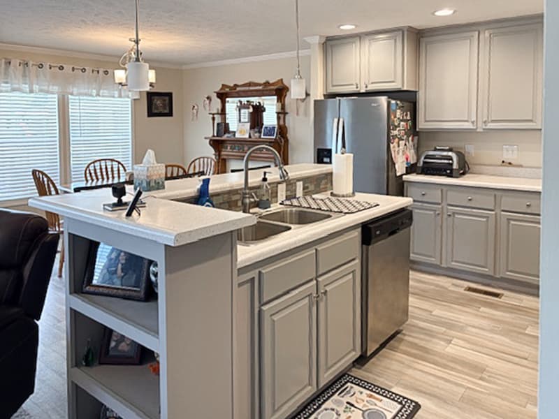 Bright, updated manufactured-home kitchen and dining area